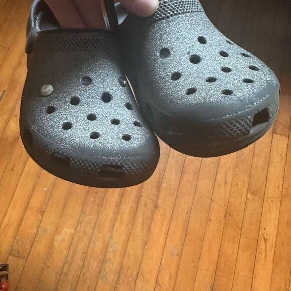 Crocs black & silver glitter rubber washable 2 slip on shoes - Picture 3 of 6